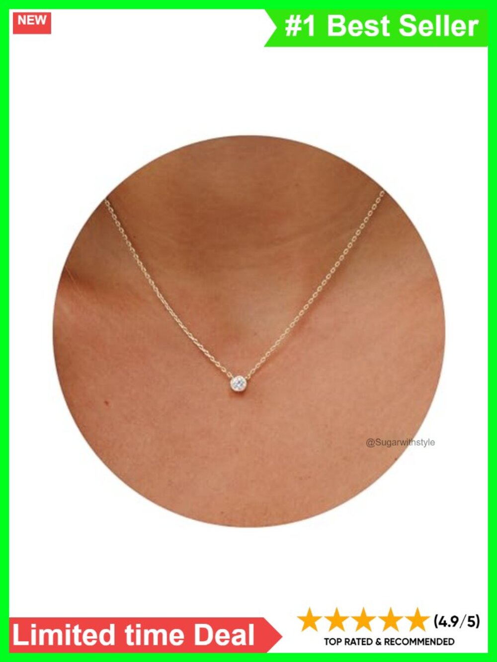 Dainty Choker Necklace Silver Gold Plated 18" 1.5" Ext CZ Solitaire Pendant